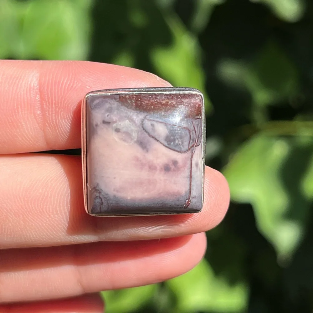 Size 6.75 925 silver plated mookaite square ring‎